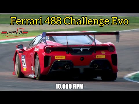 Ferrari 488 Challenge Evo | Pure Sound, Downshifts, Mistakes | Imola Circuit | 10.000 RPM