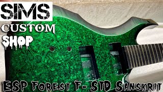 Video thumbnail for ESP Forest F-STD 7 Sanskrit guitar - Kandy green marbelizer paint by Sims Custom Shop by SimsCustomGuitars