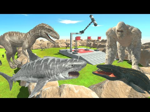 MEGALODON AND INDOMINUS REX IN DEATHRUN - Animal Revolt Battle Simulator