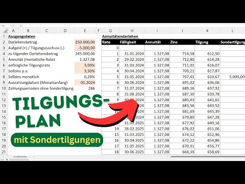 Excel Annuitätendarlehen - Tilgungsplan, Zinsen & Sondertilgungen berechnen [Darlehensrechner]
