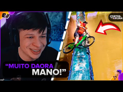 ARUAN REAGE: DESAFIO ATRAVESSAR A PONTE SUSPENSA DE BICICLETA (RENATO GARCIA) - Cortes do Aruan