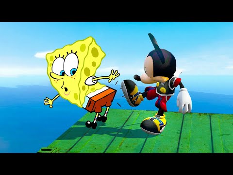 GTA 5 Gameplay Ragdolls Mickey mouse VS SpongeBob ep.25 ( GTA 5 Euphoria Physics Funny Moments )
