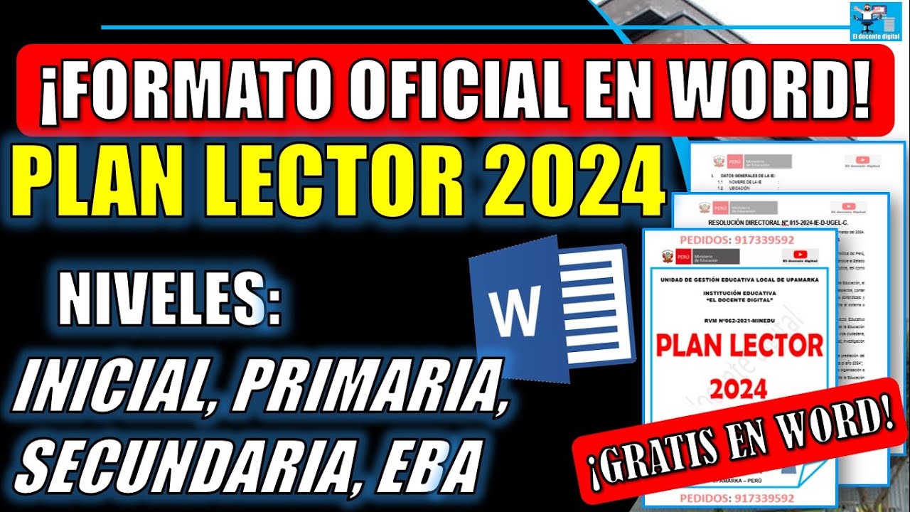 FORMATO OFICIAL DEL PLAN LECTOR 2024 | DESCÁRGALO EN WORD GRATIS! INICIAL PRIMARIA SECUNDARIA EBA
