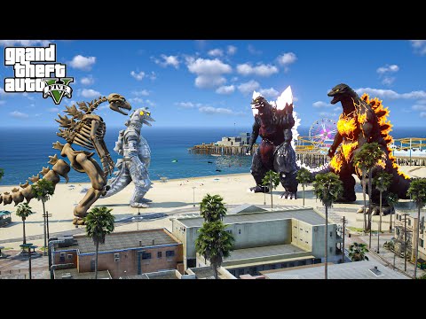 Skeleton, Mechagodzilla Classic vs Burning Godzilla, Spacegodzilla ( GTA V Mods )