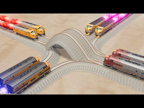 Impossible Giant Speed Bump Crossover Rail Tracks Vs Trains Crossing - BeamNG.Drive