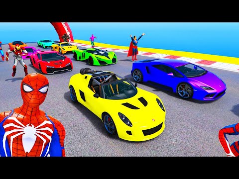 CARROS com HOMEM ARANHA e SUPER HERÓIS! Desafio de Super MOTOS na Rampa GTA 5