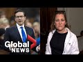 Chrystia Freeland reacts to Poilievre's YouTube channel using hidden misogynistic tag