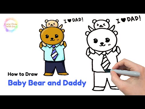 How to Draw a Baby Bear Riding on Father's Back :...