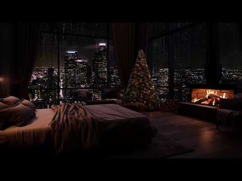 Rainfall on the Window and Fireplace Sounds for Deep Sleep 🌧️🔥 Christmas Ambience
