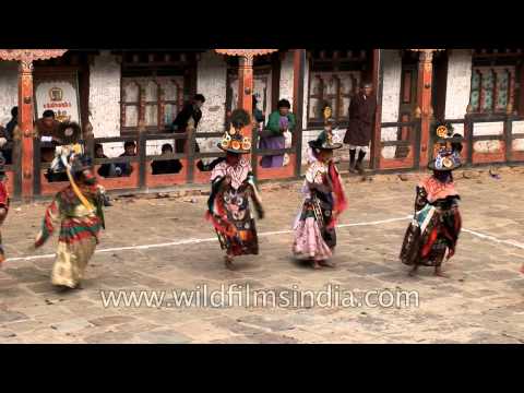 Cham dancer performing black hat dance (shana) in Bhutan