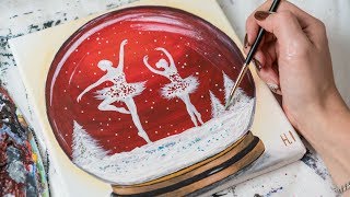 Ballerinas in the Glass Winter Ball - Acrylic painting / Homemeade Illustration (4k)