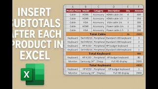 Download the video "Insert row with subtotal excel formula | Technical Host"