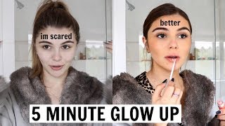how to look sort of okay in 5 mins...(how to quickly glow up) hair, makeup, outfit