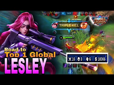 TOP GLOBAL LESLEY 16 KILLS MARKSMAN BUILD & EMBLEM | 1 HIT DELETE | MLBB