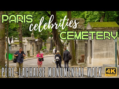 [4K] Père Lachaise, Paris monumental cemetery spring walk tour, famous graves and artist burials