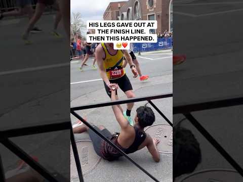 Boston Marathon Runner about to Crawl to Finish Line