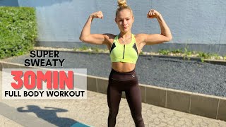 30MIN SWEATY FULL BODY HIIT WORKOUT - No equipment - No repeat - Includes warm up & cool down🤍