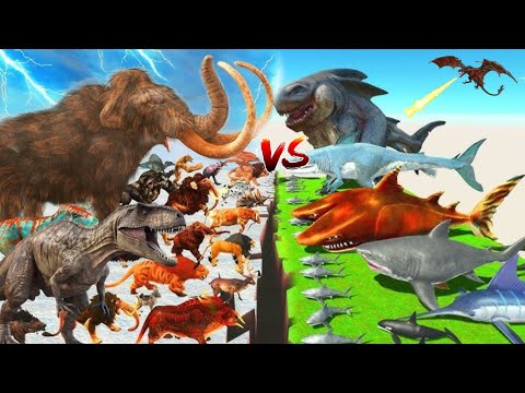 Reptiles vs Dinosaurs vs Wild Animals ? Wolly Mammoth, Shark, Animal Revolt Battle Simulator