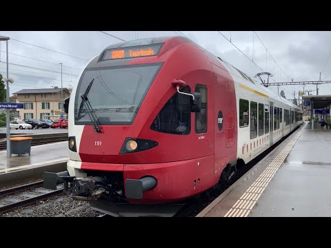 Ausfahrt der S20 in Murten/Mourat auf Gleis 4
