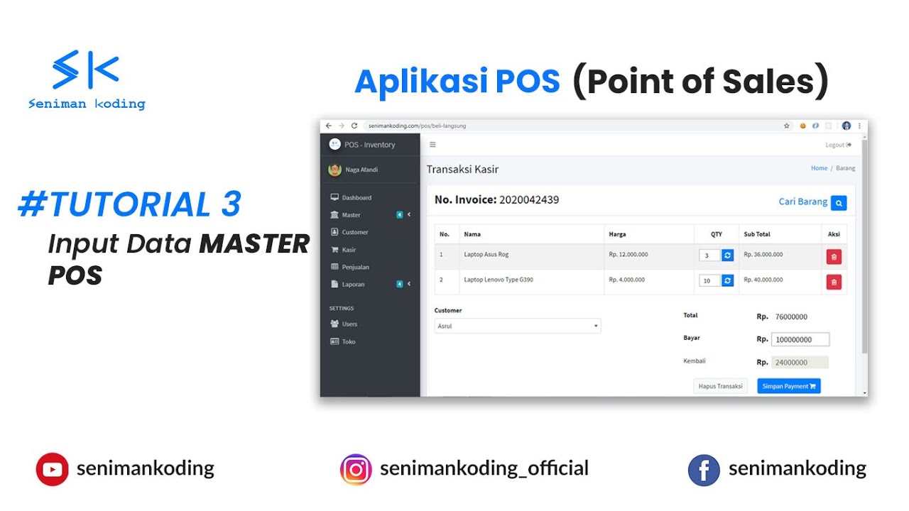 seniman koding, doni asrul afandi, doni afandi, TUTORIAL 3 POS - Input Data Master Software Kasir POS (Point of Sales) Web