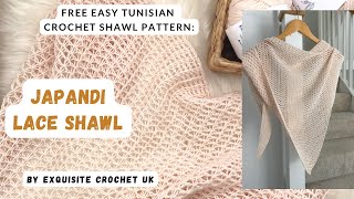 Beautiful Tunisian crochet shawl pattern: Japandi Lace Shawl