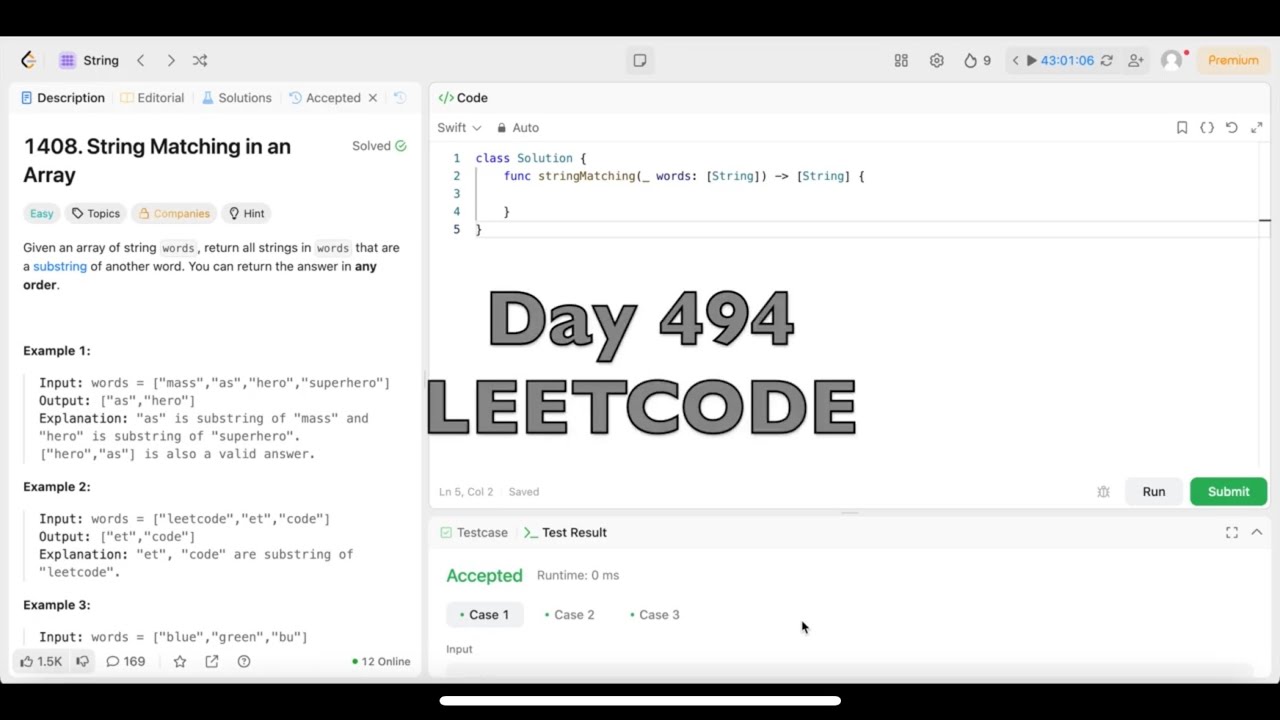 Day 494: LeetCode Problem 1408. String Matching in an Array - Swift