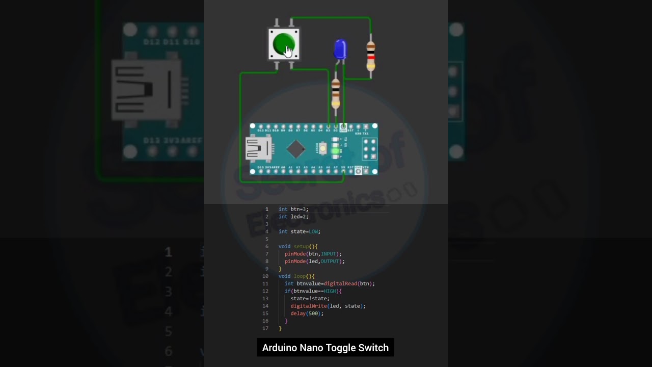 Arduino Nano Toggle Switch Using Push Button and LED
