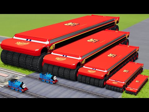 Big & Small Long Wide Lightning Mcqueen Monster Saw Truck vs Trains Thomas | BeamNG.Drive