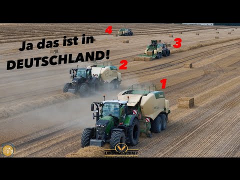 Ja das ist in DEUTSCHLAND! Strohbergung XXXXL 4 Pressen im Einsatz & Ballen Verladung inkl Transport