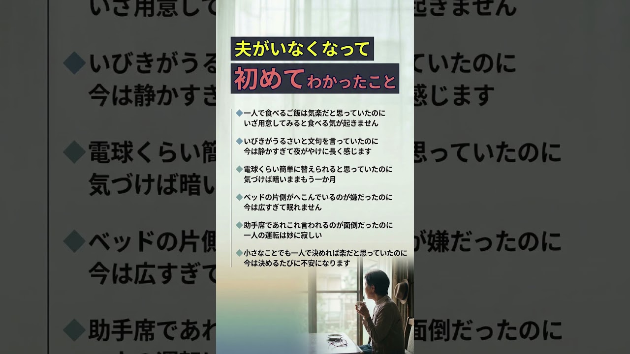 夫がいなくなって初めてわかったこと【老後の本音】
