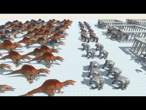 GORO THE GIANT Brothers vs 100 Carnivore Dinosaurs with Similar Cost Animal Revolt Battle Simulator