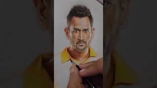 Drawing M S Dhoni with CSK logo 🕶️💛✍️ #msdhoni #csk #portrait #colorpencil #sketch #drawing #shorts