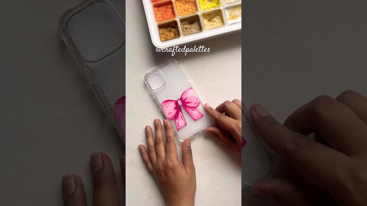 🎀 Pink bow, phone sticker painting using gouache colors✨