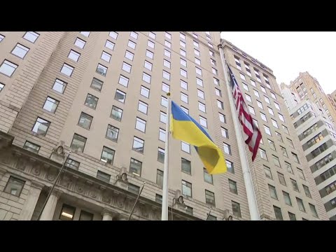 NYC Mayor Eric Adams Raises the Ukrainian Flag