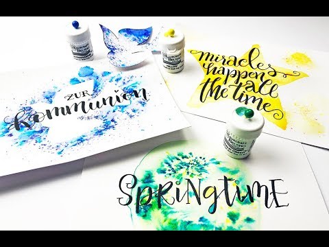 Lettering Aquarell Hintergrund mit Brusho Aquarell Pulver watercolor