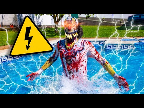 ELECTRIC POOL !! THE ZOMBIE CLOWN FALLS INTO MY TRAP !! To the hands