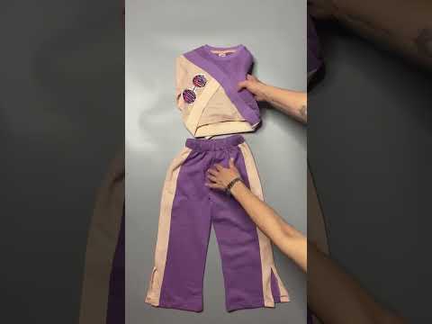 Комплект для девочки: свитшот с принтом и широкие штаны с разрезами, 3-6 лет - фото 1 - id-p2709874115