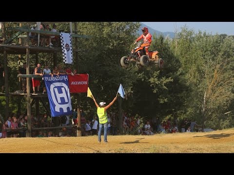 Quad flying over judge at finish line!