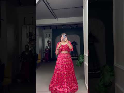 Pink Graceful Tussar Silk Floral Print Wedding Lehenga with Koti