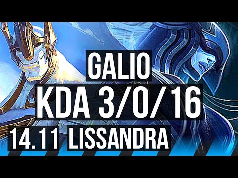 GALIO vs LISSANDRA (MID) | 3/0/16, 1500+ games | KR Grandmaster | 14.11