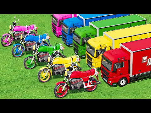 Transport of Colors! BIG HONDA Motorcycle in Spiral Bridge Stunt Ride - Farming Simulator