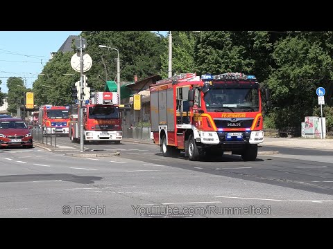 Dresden fire dept. convoy/ 4 units responding - command car + 2 engines + ladder [GER | 14.6.2021]