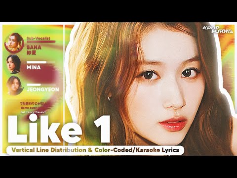 Like 1 - TWICE (Vertical Line Distribution + Color Coded Karaoke Lyrics)
