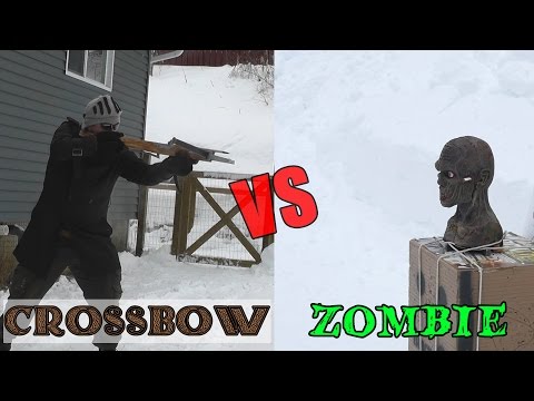 45 lb Scythian bow and medieval crossbow vs. zombie head Video
