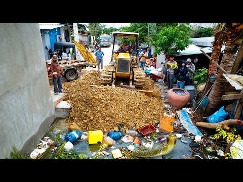 First Amazing Project! Delete Flooded Garbage Pond Use Skill Dozer Pushing Stone Into Water & Truck