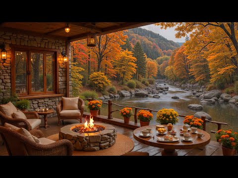 Soothing Autumn Piano Music & Rain Sounds for Studying 🍂 Autumn Morning at a Cabin by the Lake