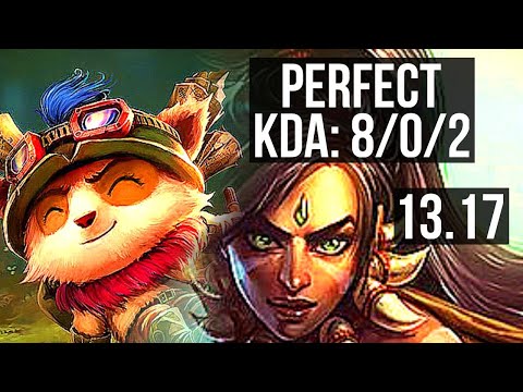 TEEMO vs NIDALEE (JNG) | 8/0/2, Rank 7 Teemo, Legendary, 300+ games | NA Master | 13.17