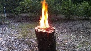 Swedish fire torch.One log fire. Neat trick for patio/camping