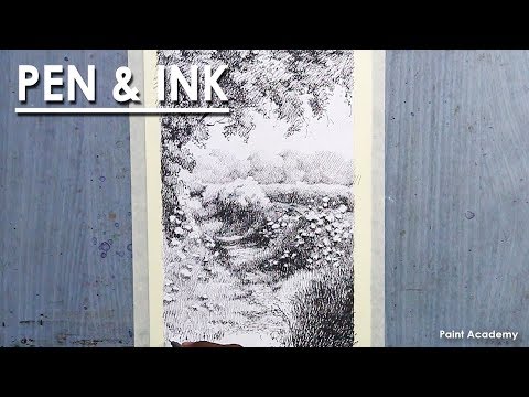 Pen Ink Shading Techniques Tree and Bushes