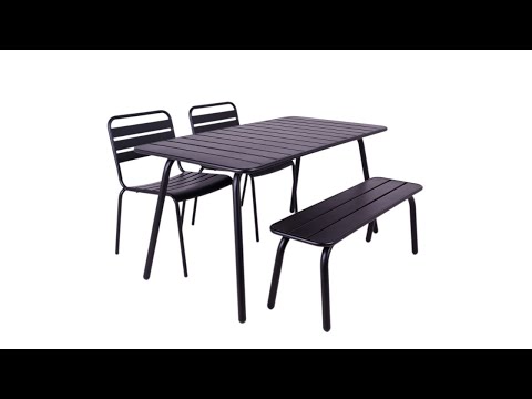 MaximaVida metalen tuinset Max zwart 150 cm – 1 tafel met 2 stoelen en 1 bank